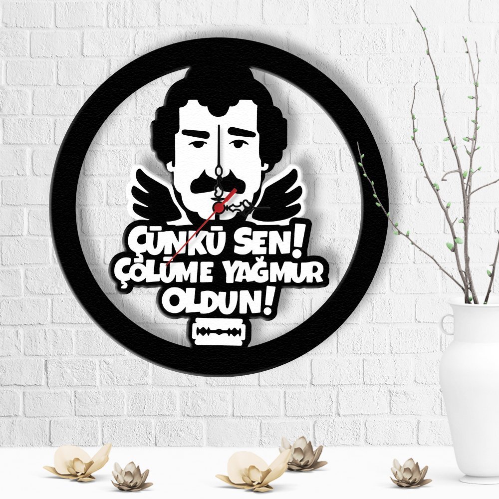 Kişiye Özel Çölüme Yağmur Oldun Tasarımlı Ahşap Duvar Saati - 1
