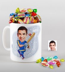 Kişiye Özel Bay Baseball Oyuncusu Karikatürlü Kupa ve Haribo Şeker Hediye Seti-1