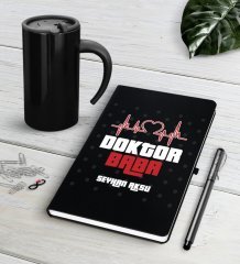 Kişiye Özel Doktor Baba Siyah Defter Kalem Termos Mug Seti-2