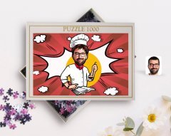 Kişiye Özel Erkek Chef Karikatürlü 1000 Parça Profesyonel Puzzle-12