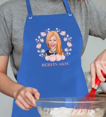 BK Gift Kişiye Özel Anneler Günü Karikatürlü Profesyonel Mavi Mutfak Önlüğü, Aşçı Önlüğü, Şef Önlüğü, Arkadaşa Hediye-13