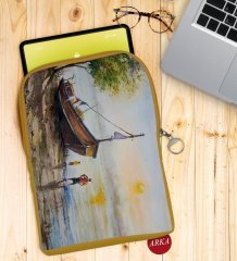 BK Gift Suluboya Tasarımlı Taşınabilir Koruyucu Tablet Kılıfı & Organizer Çanta - Sarı-1