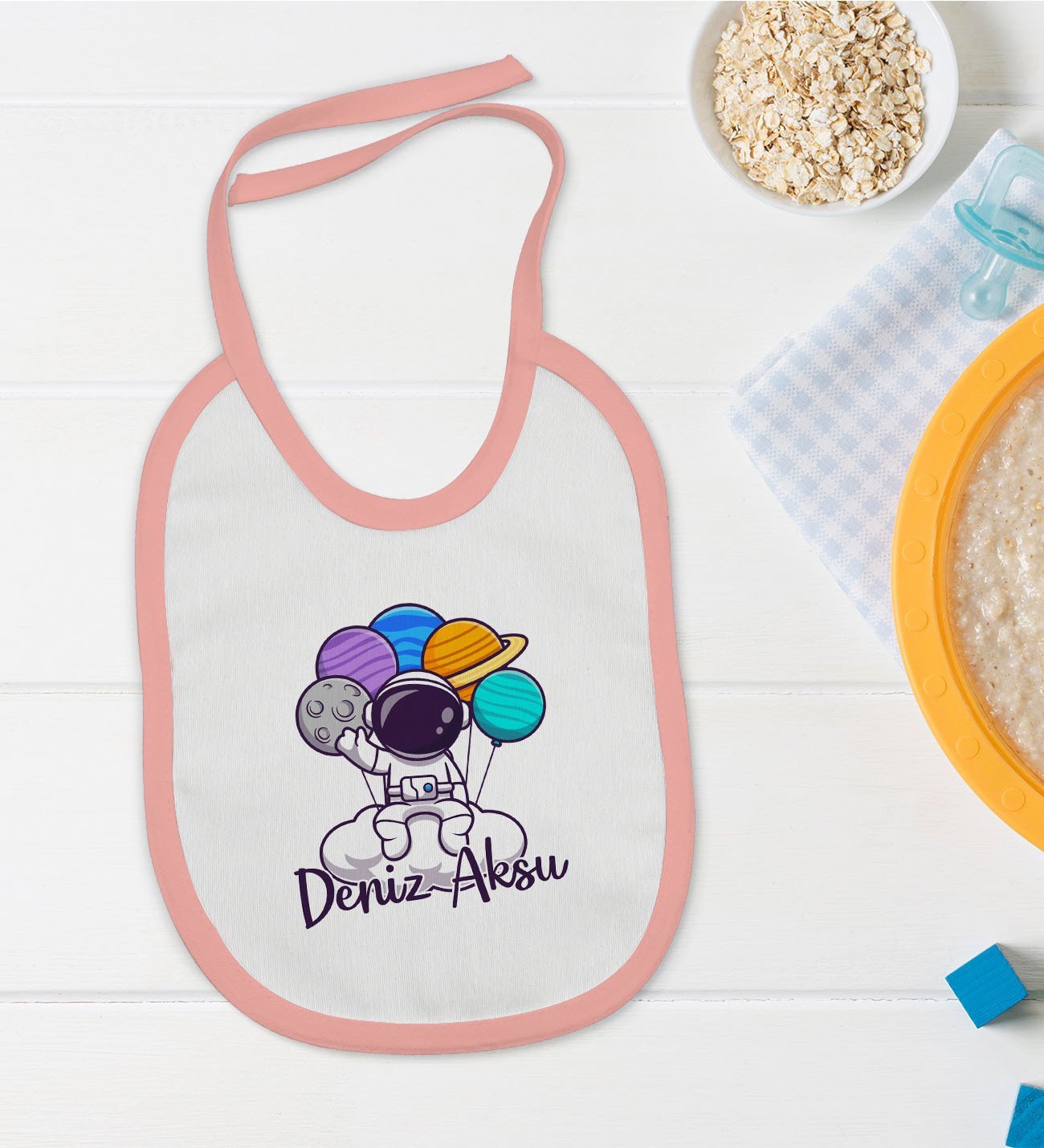 BK Kids Kişiye Özel Pembe Bebek Mama Önlüğü - Model 192