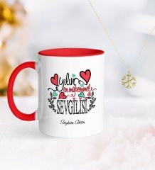 Kişiye Özel Yılın En Mükemmel Sevgilisi Kırmızı Kupa ve Kar Tanesi Kolye