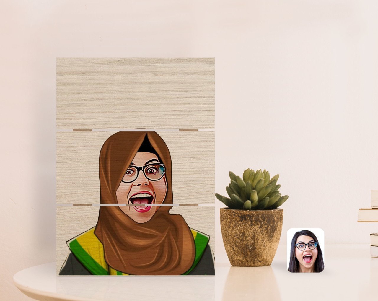 Kişiye Özel Kadın Arapça Öğretmeni Karikatürlü Otantik Masaüstü Ahşap Palet Çerçeve-3