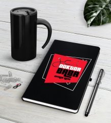 Kişiye Özel Doktor Baba Siyah Defter Kalem Termos Mug Seti-1