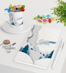 Kişiye Özel Yılbaşı Mutlu Yıllar Beyaz Defter Kalem Türk Kahvesi Fincanı ve Haribo Şeker Hediye Seti-26