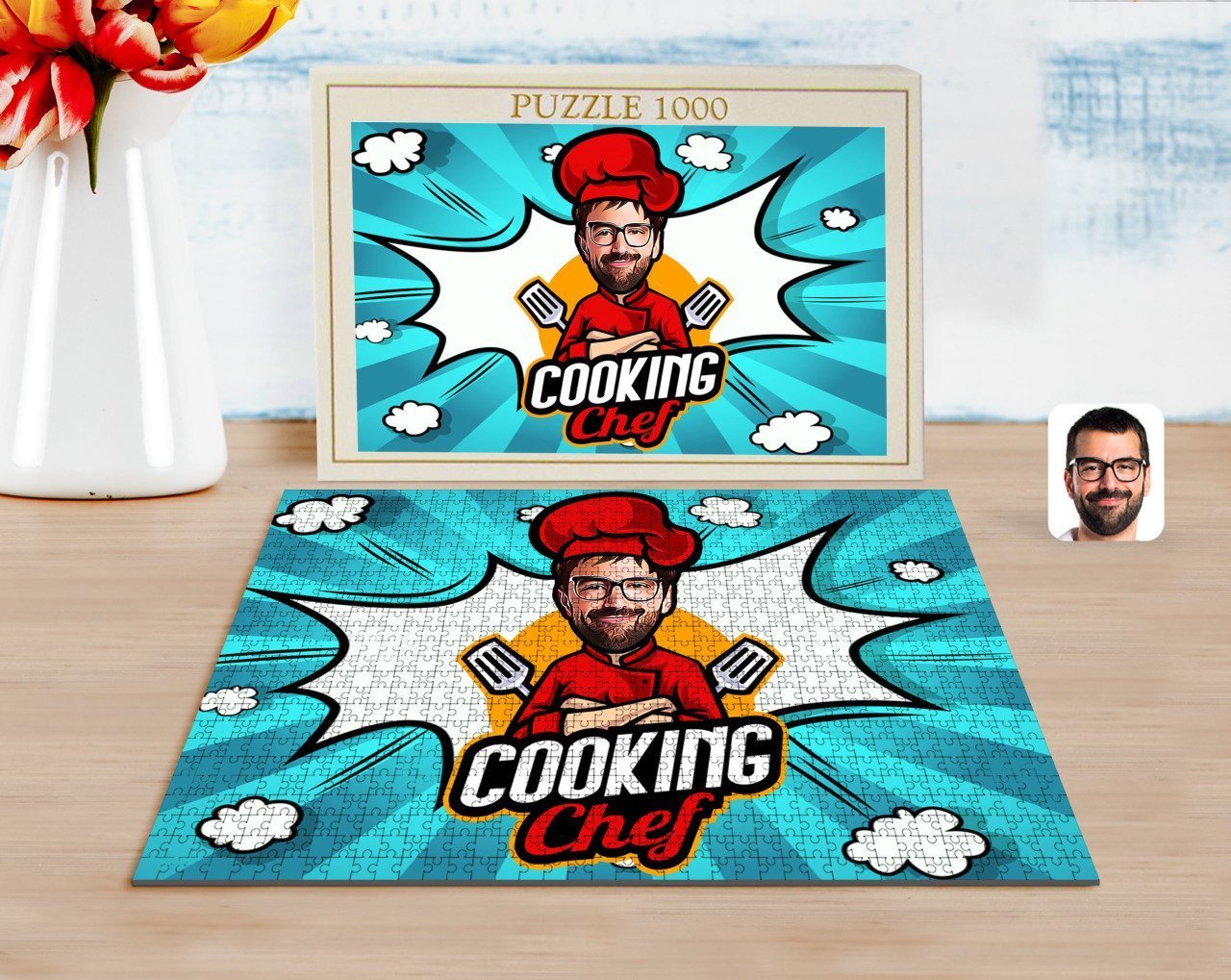Kişiye Özel Erkek Chef Karikatürlü 1000 Parça Profesyonel Puzzle-11