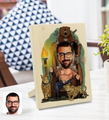 Kişiye Özel Viking Karikatürlü Dekoratif Ahşap Çerçeve Model 1
