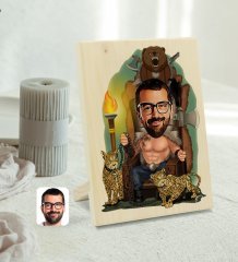 Kişiye Özel Viking Karikatürlü Dekoratif Ahşap Çerçeve Model 1