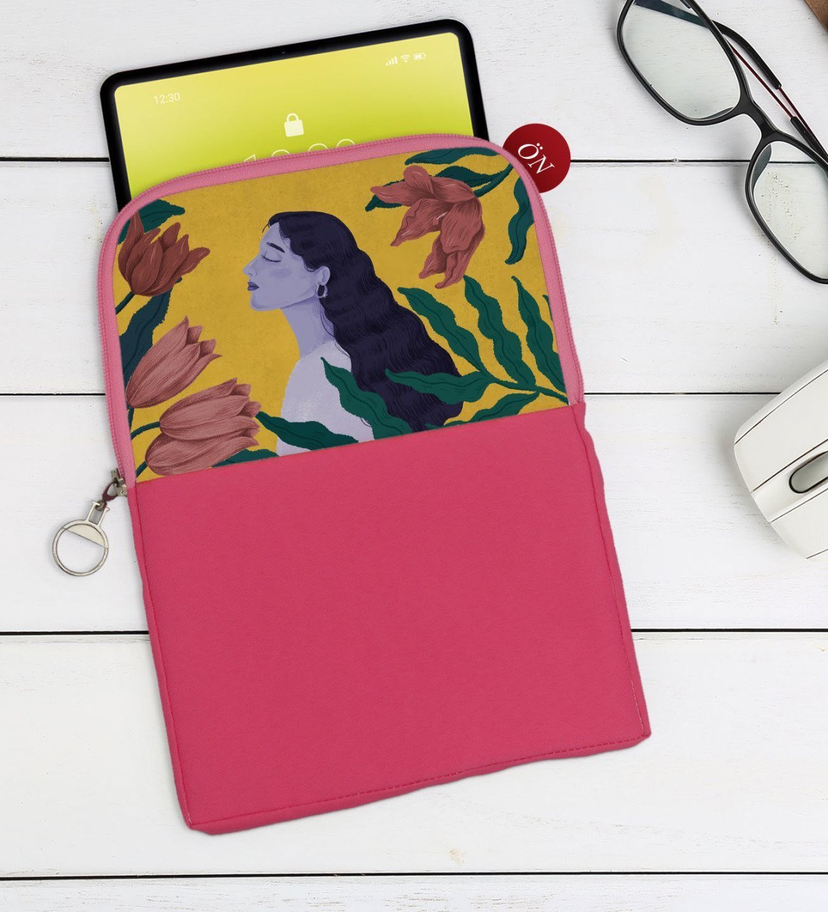 BK Gift Woman Art Tasarımlı Taşınabilir Koruyucu Tablet Kılıfı & Organizer Çanta - Pembe-1