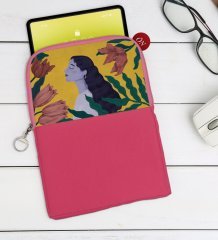 BK Gift Woman Art Tasarımlı Taşınabilir Koruyucu Tablet Kılıfı & Organizer Çanta - Pembe-1