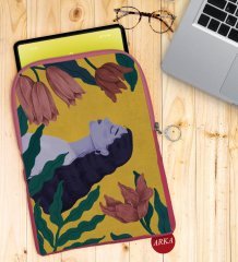 BK Gift Woman Art Tasarımlı Taşınabilir Koruyucu Tablet Kılıfı & Organizer Çanta - Pembe-1