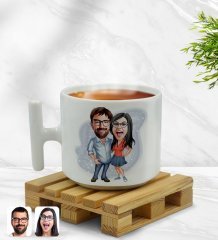 Kişiye Özel Sevgililer Karikatürlü T Kulplu Beyaz Middle Kupa Bardak-105