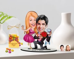 Kişiye Özel Sevgililer Karikatürlü 3D Ahşap Biblo ve Çikolatalı Renkli Bonbon Draje Hediye Seti-9