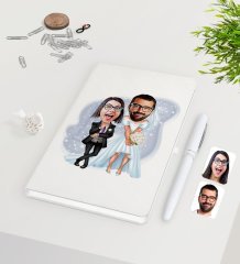 Kişiye Özel Sevgililer Karikatürlü Beyaz Defter Kalem Seti-16