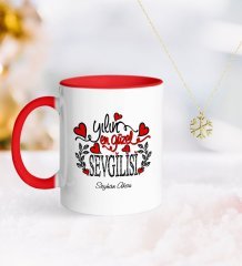 Kişiye Özel Yılın En Güzel Sevgilisi Kırmızı Kupa ve Kar Tanesi Kolye