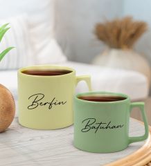 BK Gift Pastel Sarı ve Yeşil Middle Kupa Bardak, Arkadaşa Hediye, Ev Hediyesi, Doğum Günü Hediyesi, Ofis Hediyesi-1