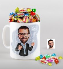 Kişiye Özel Amca Karikatürlü Kupa ve Haribo Şeker Hediye Seti