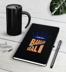 Kişiye Özel Babaların En Kralı Siyah Defter Kalem Termos Mug Seti