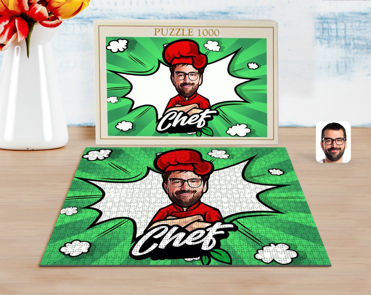 Kişiye Özel Erkek Chef Karikatürlü 1000 Parça Profesyonel Puzzle-10