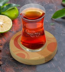 Kişiye Özel Modern Art Tasarımlı Doğal Ahşap Tabaklı Heybeli Çay Bardağı Model 13