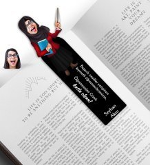 Kişiye Özel Tesettürlü Kadın Öğretmen Karikatürlü Ahşap Kitap Ayracı-3