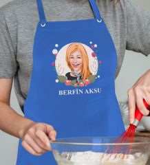 BK Gift Kişiye Özel Anneler Günü Karikatürlü Profesyonel Mavi Mutfak Önlüğü, Aşçı Önlüğü, Şef Önlüğü, Arkadaşa Hediye-11