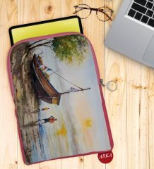 BK Gift Suluboya Tasarımlı Taşınabilir Koruyucu Tablet Kılıfı & Organizer Çanta - Pembe-2