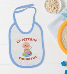 BK Kids Ep İsterim Tasarımlı Mavi Bebek Mama Önlüğü-5
