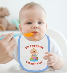 BK Kids Ep İsterim Tasarımlı Mavi Bebek Mama Önlüğü-5
