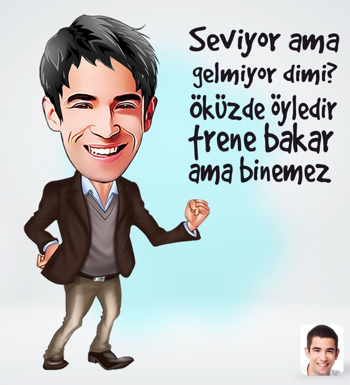 Kişiye Özel Erkek Seviyor Ama Gelmiyor Tasarımlı Dijital Karikatür-1