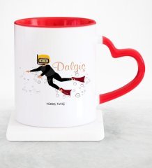 Kişiye Özel Mesleki Dalgıç Kırmızı Kalpli Kupa Bardak