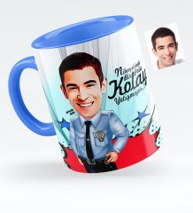 Kişiye Özel Bay Polis Karikatürlü Mavi Kupa Bardak - 1