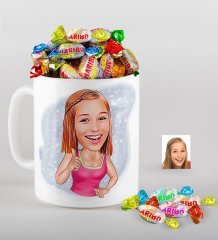 Kişiye Özel Abla Karikatürlü Kupa ve Haribo Şeker Hediye Seti