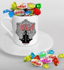 Kişiye Özel Yoga Eğitmeni Türk Kahvesi Fincanı ve Haribo Şeker Hediye Seti-2