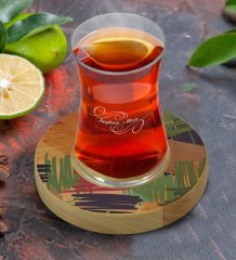 Kişiye Özel Modern Art Tasarımlı Doğal Ahşap Tabaklı Heybeli Çay Bardağı Model 11