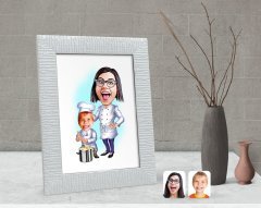 Kişiye Özel Anne Oğul Chef Karikatürlü Dekoratif Çerçeve-1