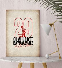 BK Gift 29 Ekim Tasarımlı Kanvas Tablo-5, 30x50cm 29 Ekim Hediyesi,Ev Dekorasyonu, 100.Yıl Hediyesi