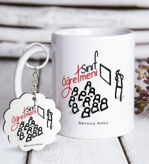 Kişiye Özel Sınıf Öğretmeni Beyaz Kupa ve Anahtarlık Hediye Seti-2