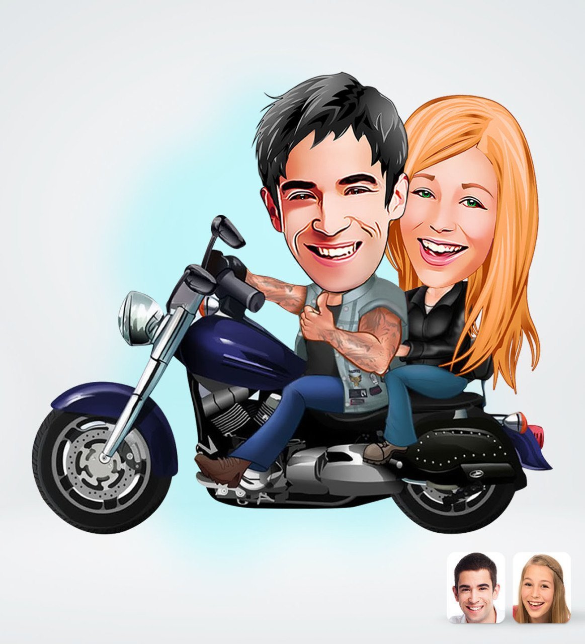 Kişiye Özel Motorcu Sevgililer Tasarımlı Dijital Karikatür-1