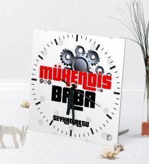 Kişiye Özel Mühendis Baba Masaüstü Kare Cam Saat-1