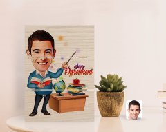 Kişiye Özel Erkek Sınıf Öğretmeni Karikatürlü Otantik Masaüstü Ahşap Palet Çerçeve-1
