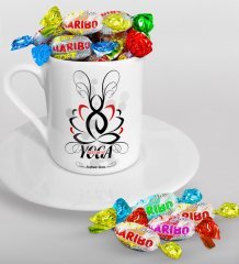 Kişiye Özel Yoga Eğitmeni Türk Kahvesi Fincanı ve Haribo Şeker Hediye Seti-1