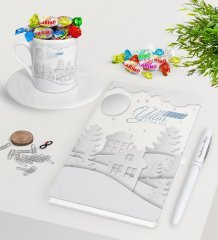 Kişiye Özel Yılbaşı Mutlu Yıllar Beyaz Defter Kalem Türk Kahvesi Fincanı ve Haribo Şeker Hediye Seti-23