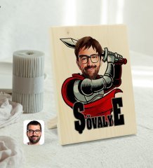 Kişiye Özel Şövalye Karikatürlü Dekoratif Ahşap Çerçeve Model 1