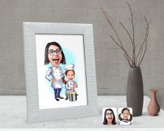 Kişiye Özel Anne Kız Chef Karikatürlü Dekoratif Çerçeve-1