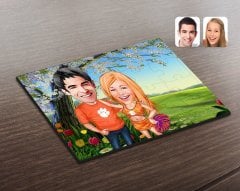 Kişiye Özel Sevgililer Karikatürlü Ahşap Puzzle-54