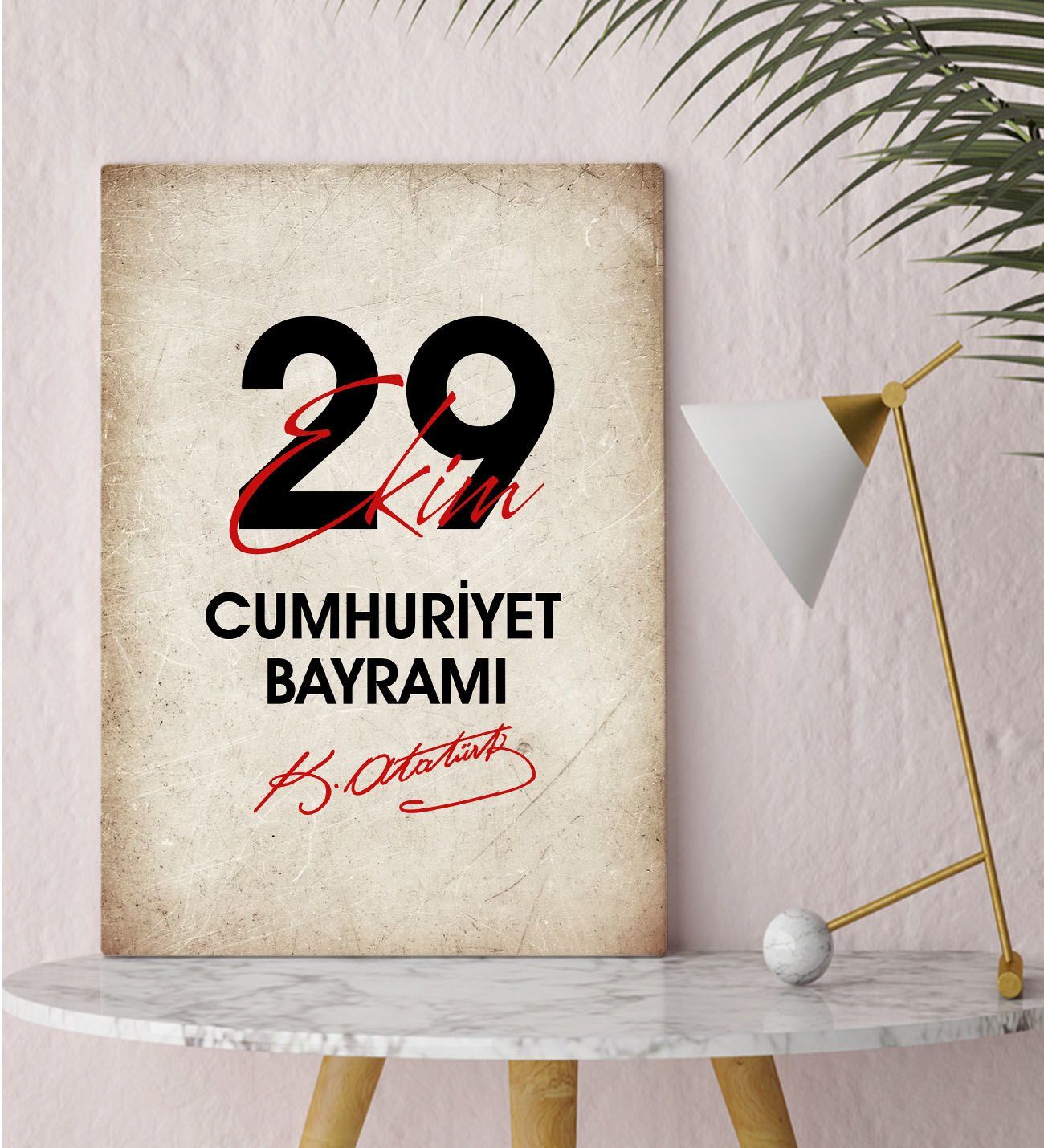 BK Gift 29 Ekim Tasarımlı Kanvas Tablo-4, 30x50cm 29 Ekim Hediyesi,Ev Dekorasyonu, 100.Yıl Hediyesi