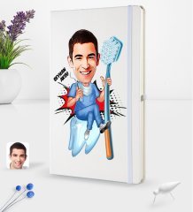 Kişiye Özel Erkek Diş Hekimi Karikatürlü Beyaz Termo Deri Defter 16x24cm Model 2